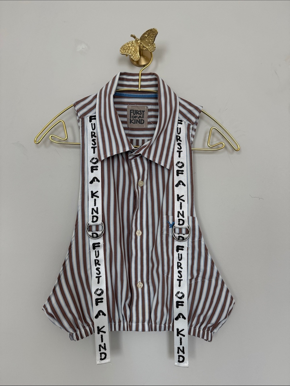 Furst Of A Kind Funky Brown & White Striped Sleeveless Button-Down Top